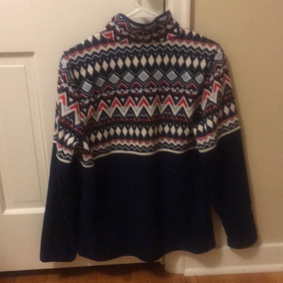 Talbots Navy Fleece zip-up with red pattern - Picture 4 of 5